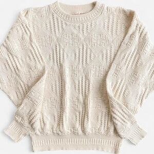 Vintage The Fox Collection Cozy Slouchy Cotton Knit Cream Ivory Tone Sweater